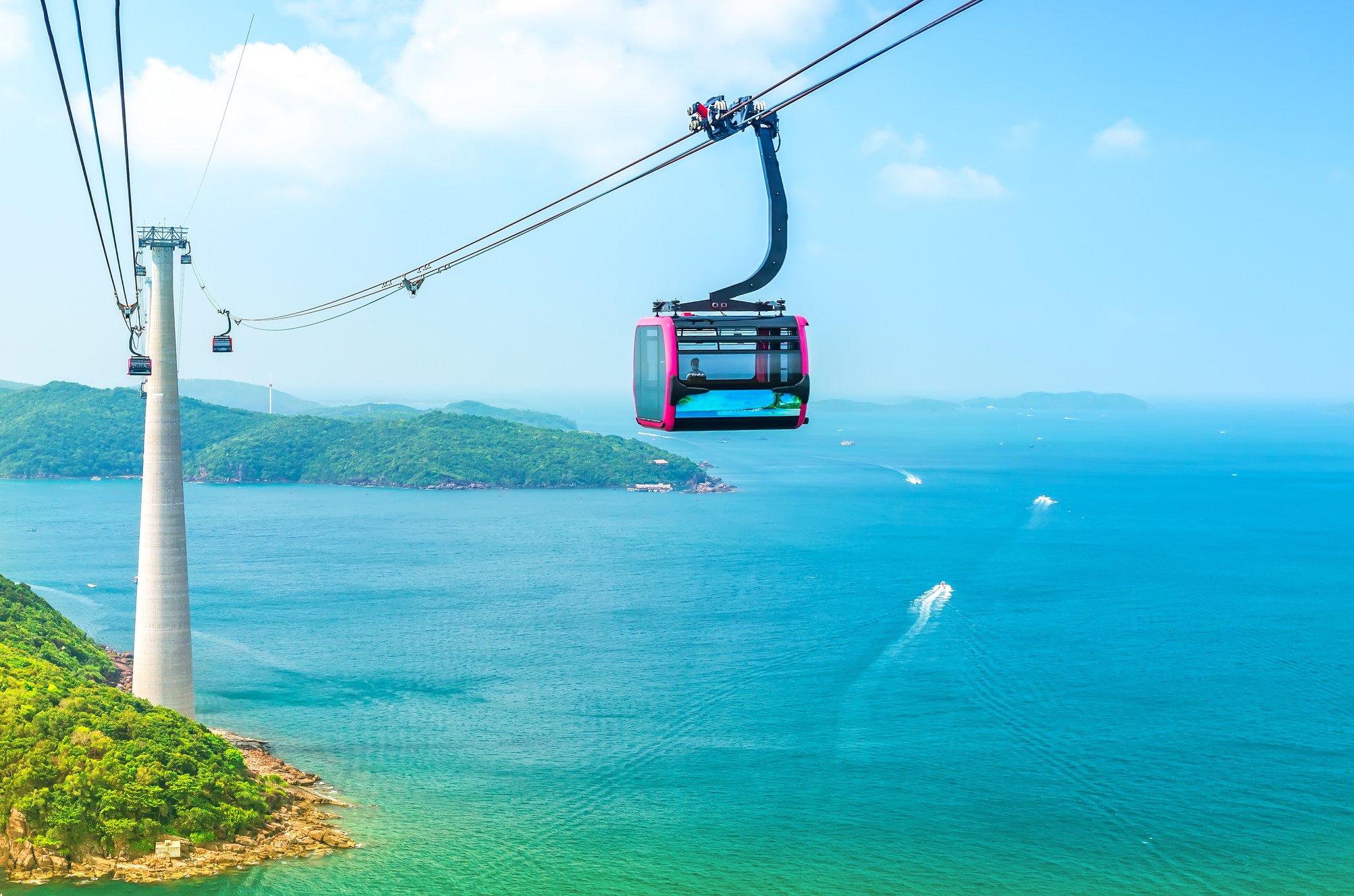 View of longest cable car ride in the world, Phu Quoc island, Vietnam.