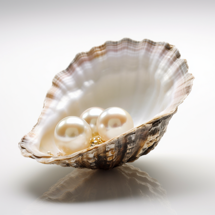 Pearls in a Shell White Background