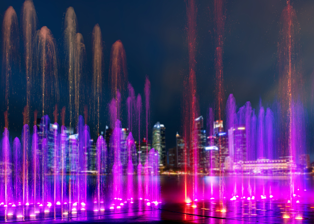 SIngapore Water Show with City Skyline