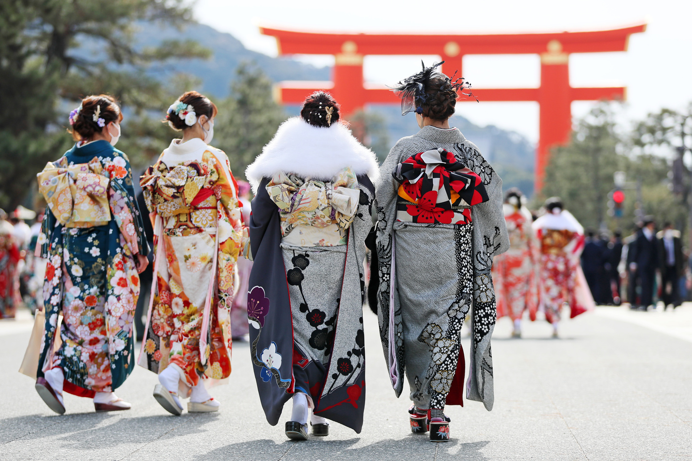 Japanese girls wearing Kimono in Kyoto, JAPAN