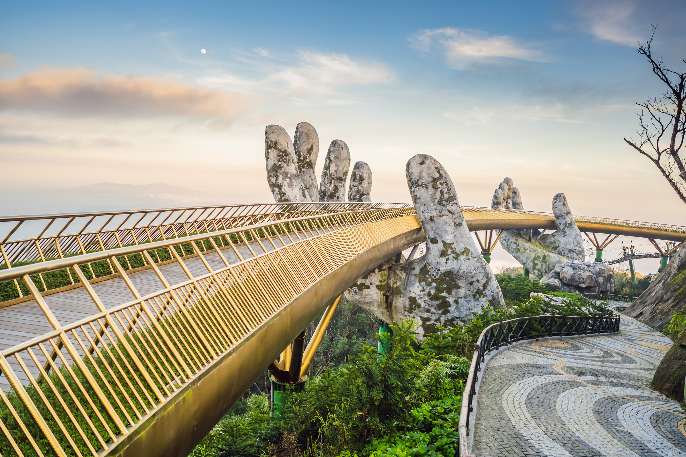 Famous Tourist Attraction - Golden Bridge at the Top of the Ba Na Hills, Vietnam