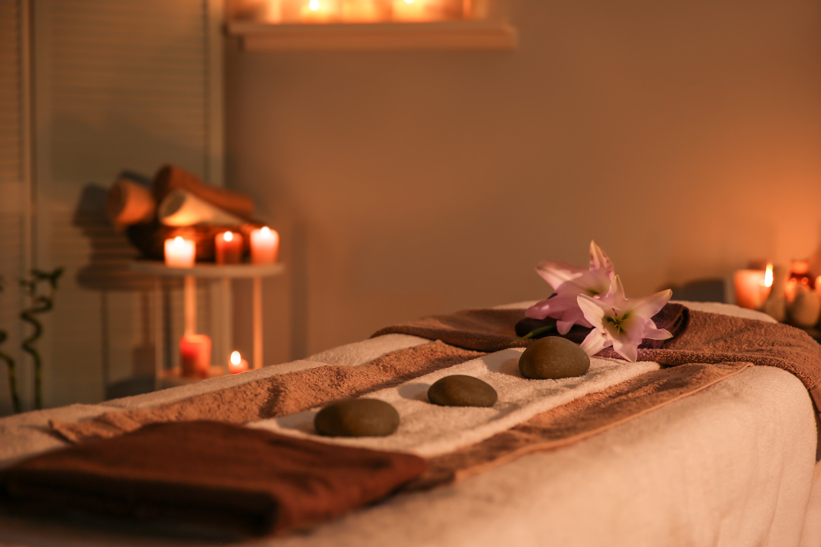 Interior of Modern Massage Room in Candle Light