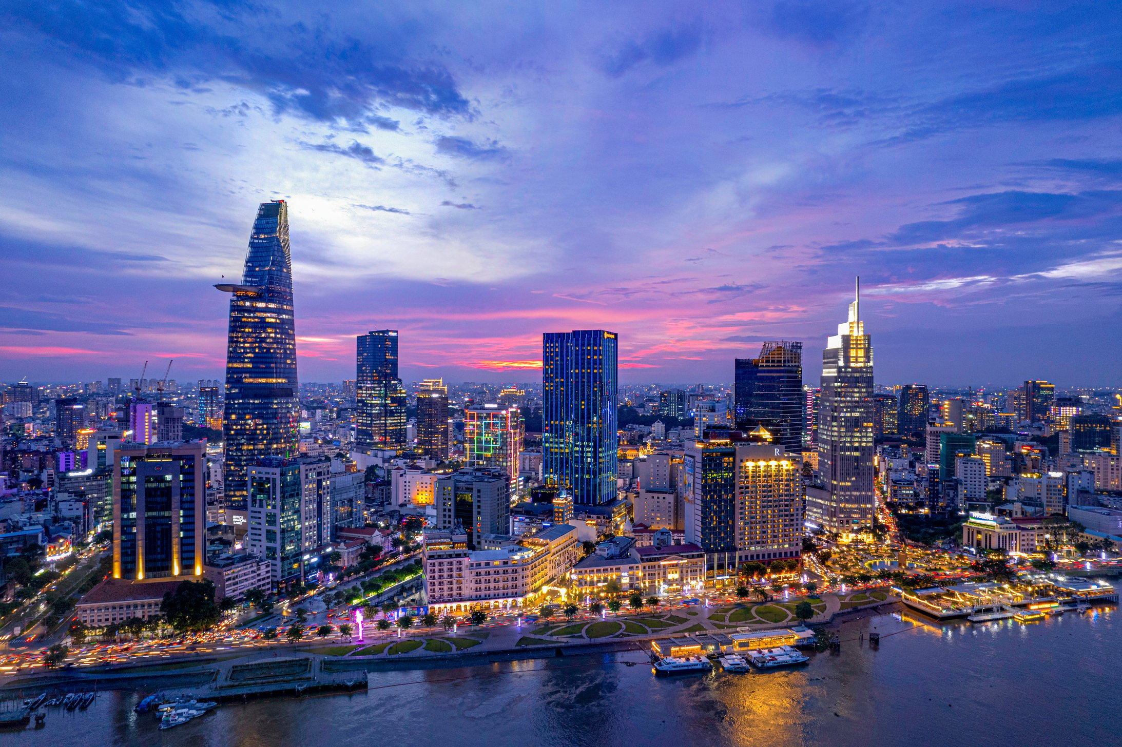 Sunset on Saigon riverside, Ho Chi Minh city Vietnam.